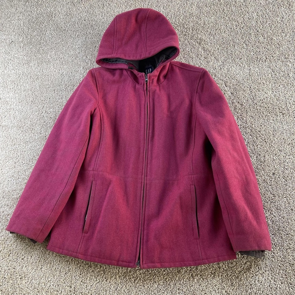 Gap Coat Womens Large Pink Wool Hooded Zip Parka Lined Pockets Insulated Winter